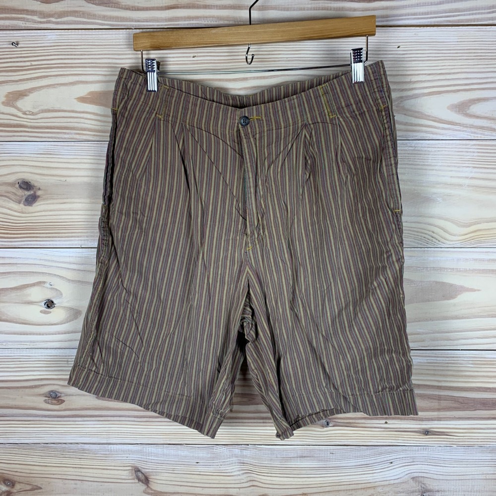 Gap Shorts Mens 34 Brown Vintage Striped Pleated Front 100% Cotton 90s Preppy
